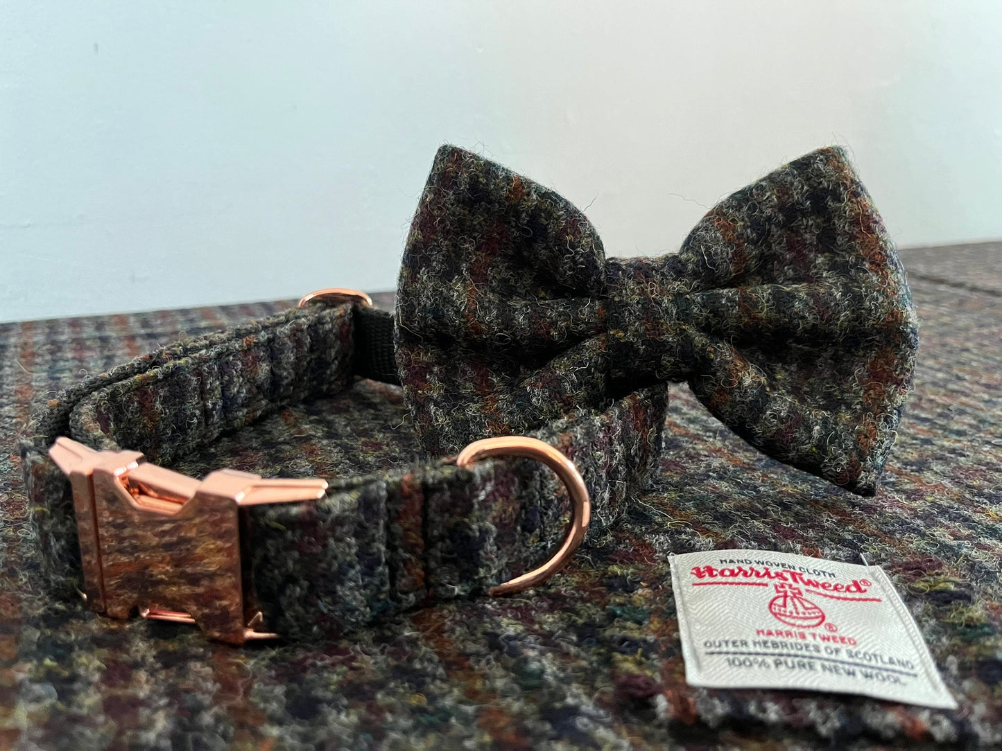 Fireside Houndstooth Harris Tweed Dog Bow-Tie