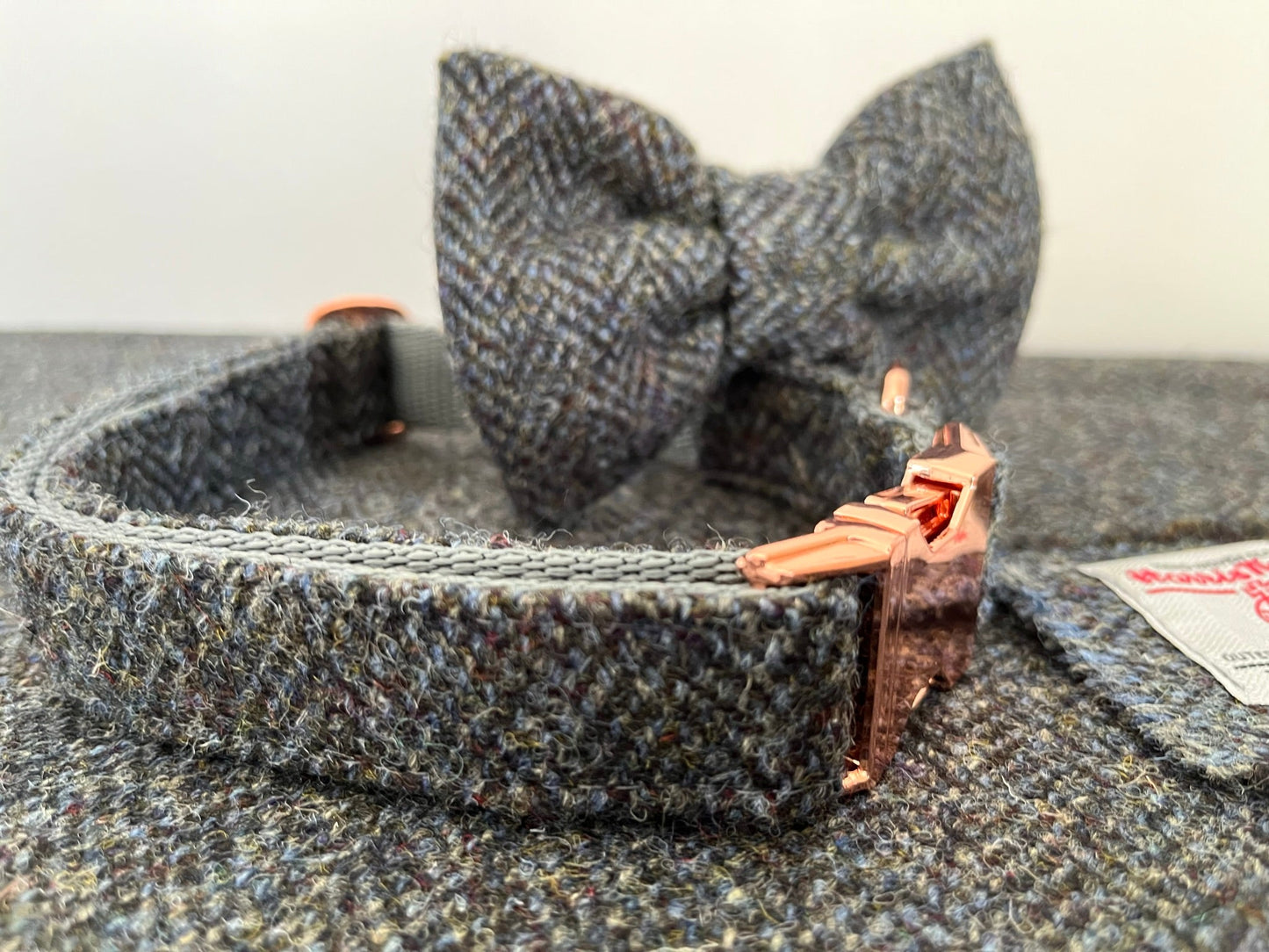 Sherlock Grey Herringbone Harris Tweed Dog Collar