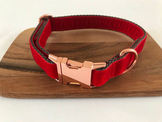 Postbox Red Velvet Dog Collar