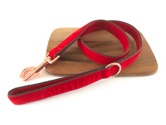 Postbox Red Velvet Dog Lead