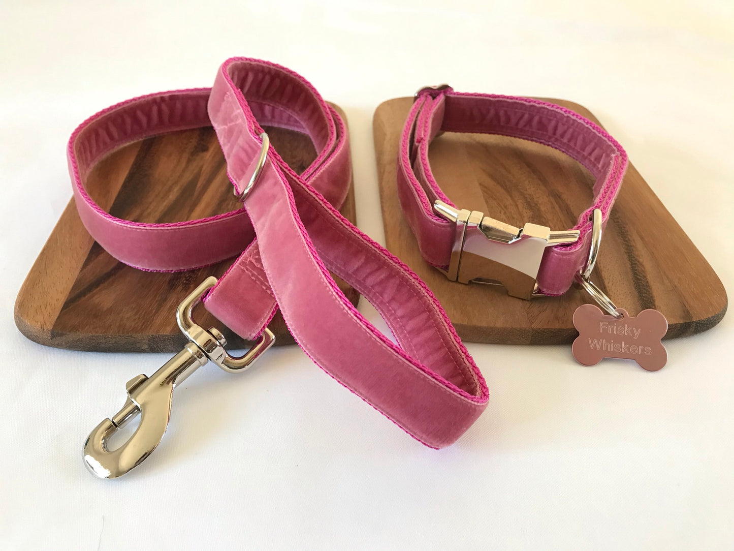 Candy Pink Velvet Dog Collar & Lead Set