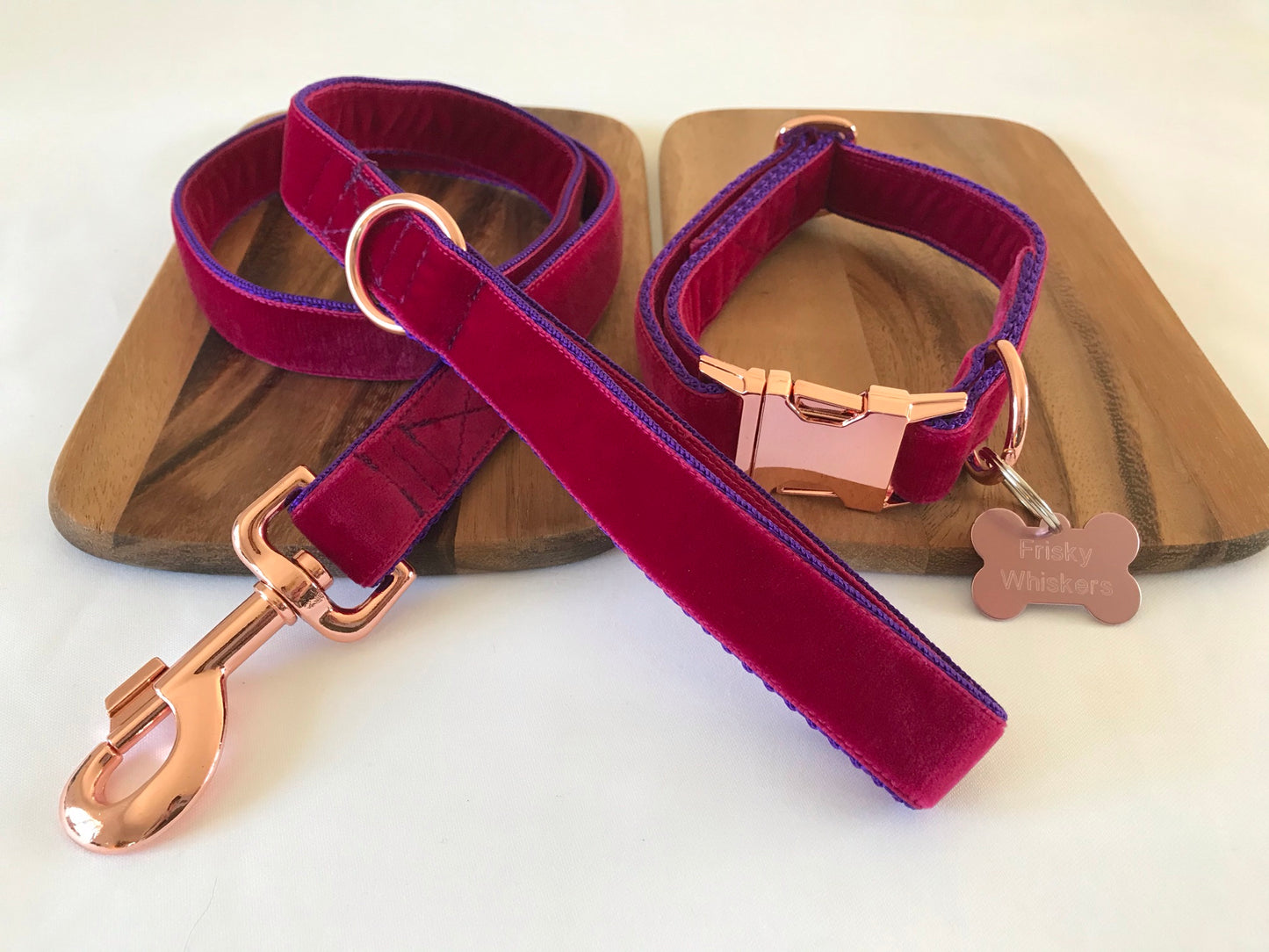 Fuchsia Pink Velvet Dog Lead