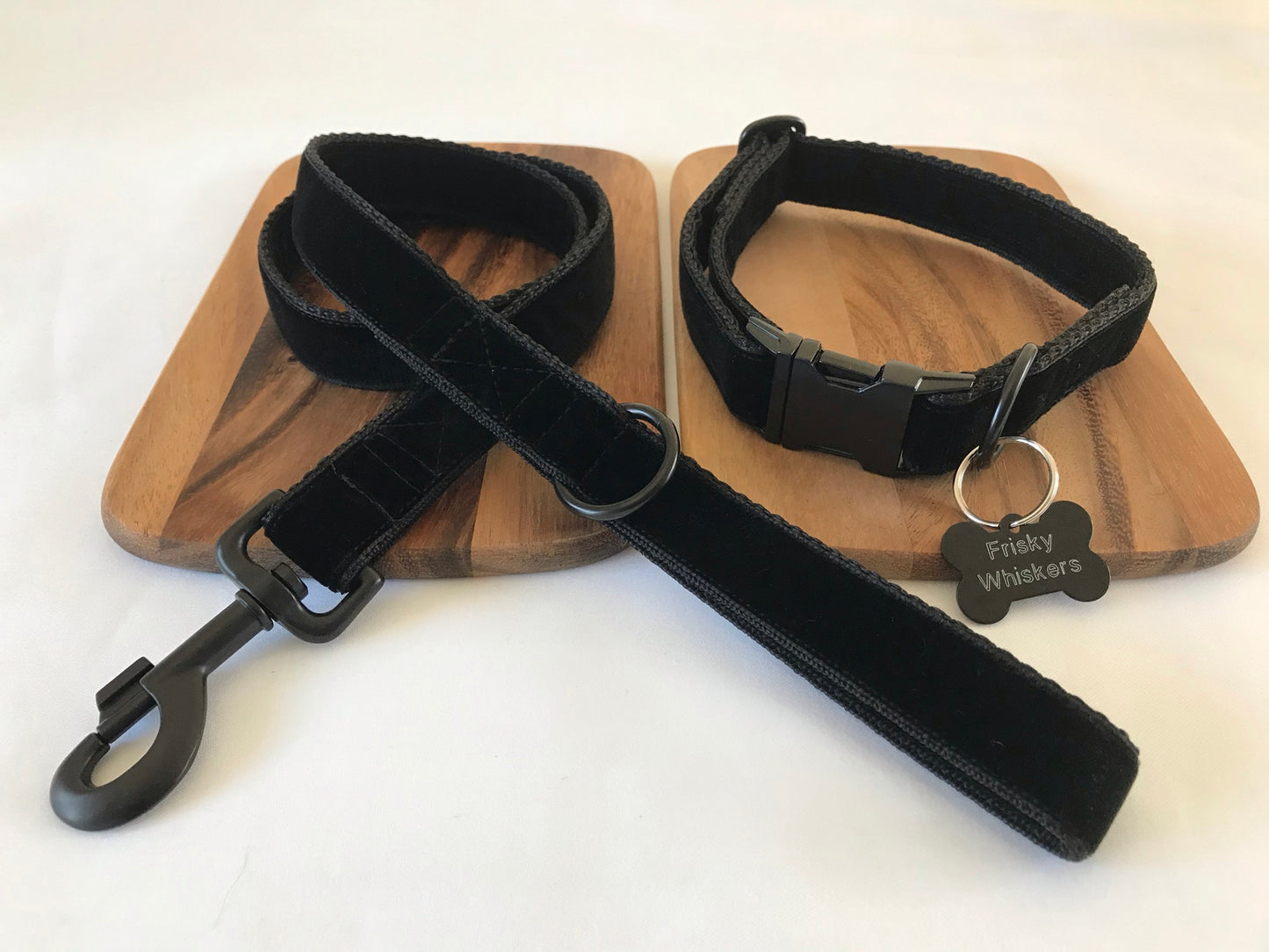 Zen Black Velvet Dog Collar & Lead Set