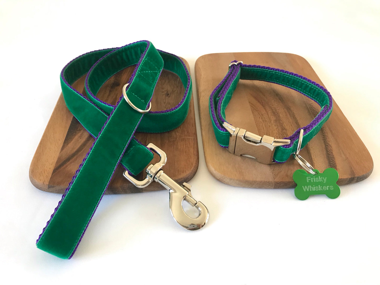 Emerald Green Velvet Dog Collar & Lead Set