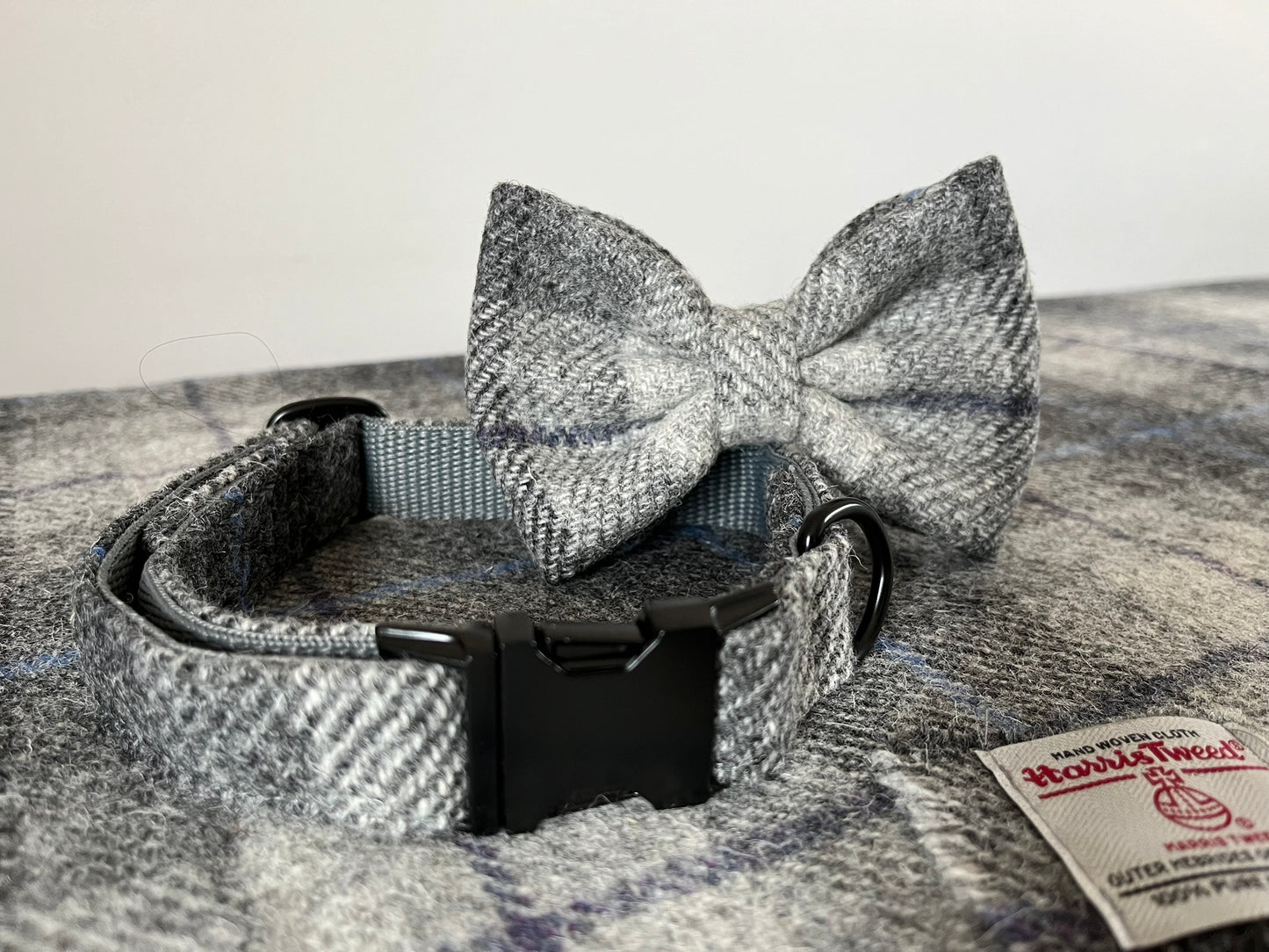 Smoke Grey Check Harris Tweed Dog Bow-Tie