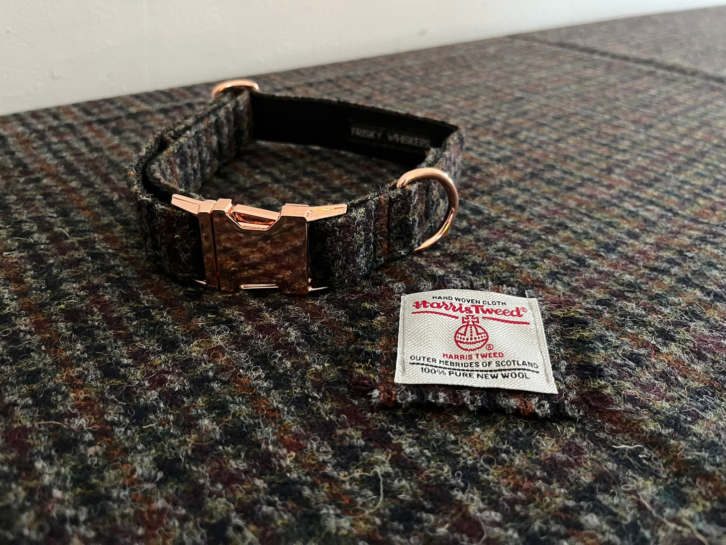 Fireside Houndstooth Harris Tweed Dog Collar & Lead Set (with optional Bow-tie)