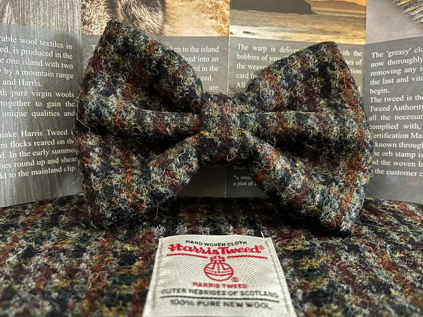 Fireside Houndstooth Harris Tweed Dog Collar & Lead Set (with optional Bow-tie)