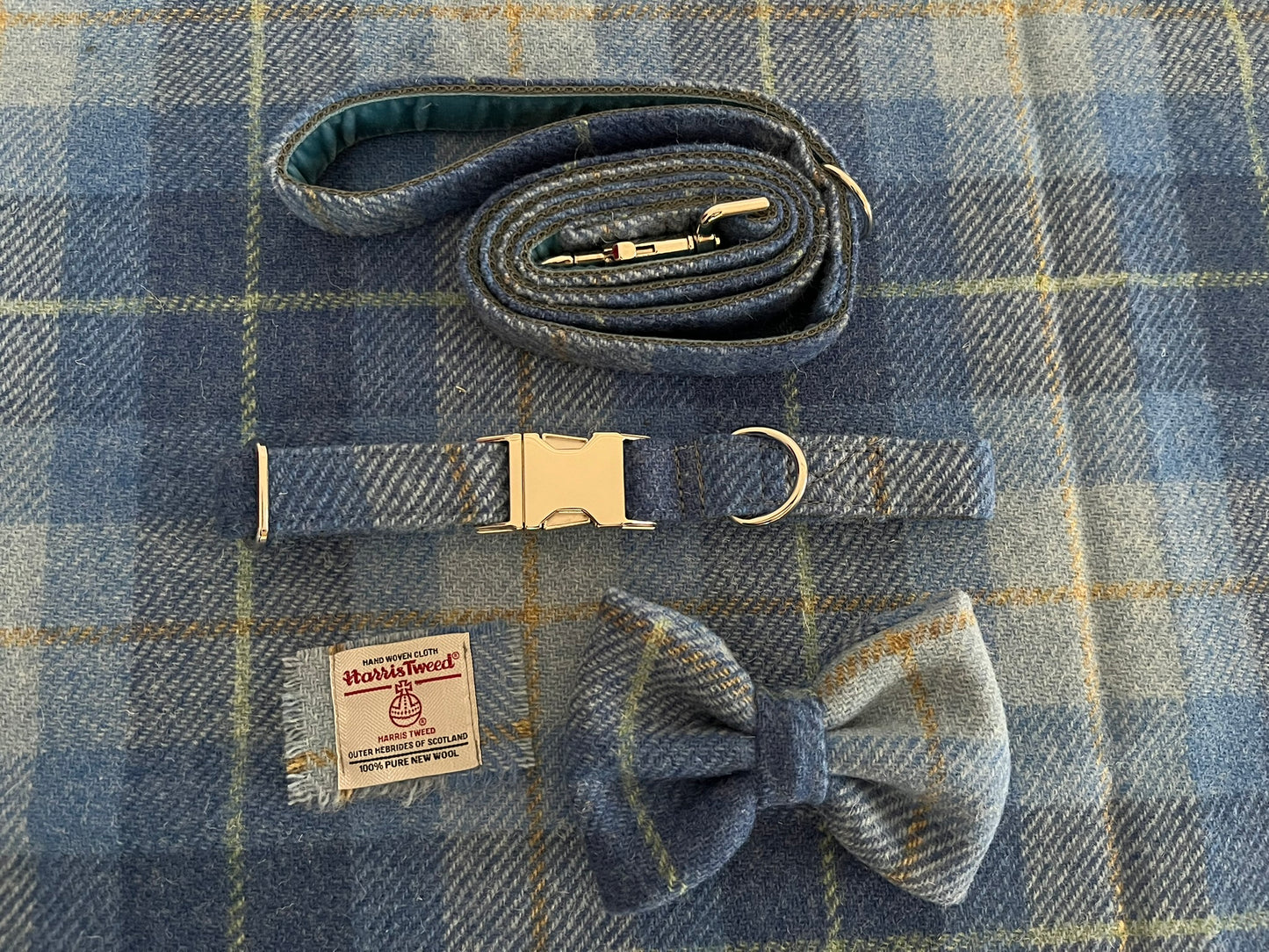 Skye Blue Check Harris Tweed Dog Bow-Tie