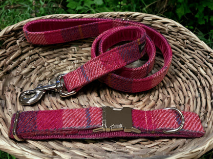 Fuchsia Check Harris Tweed Dog Lead