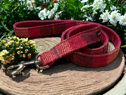 Fuchsia Check Harris Tweed Dog Lead