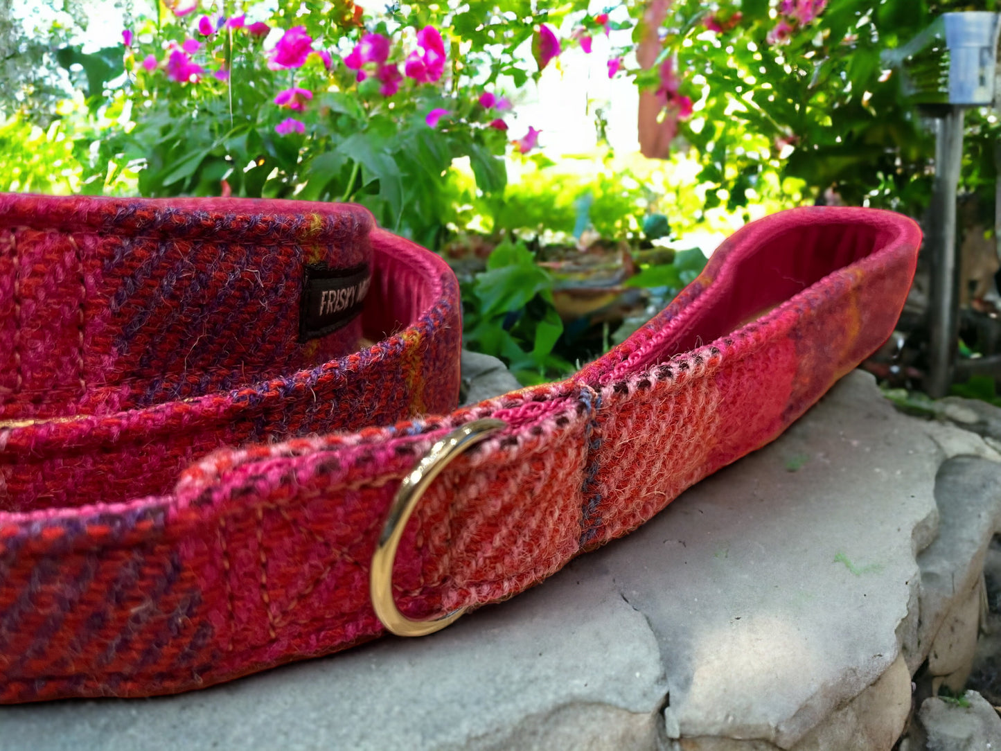 Fuchsia Check Harris Tweed Dog Lead