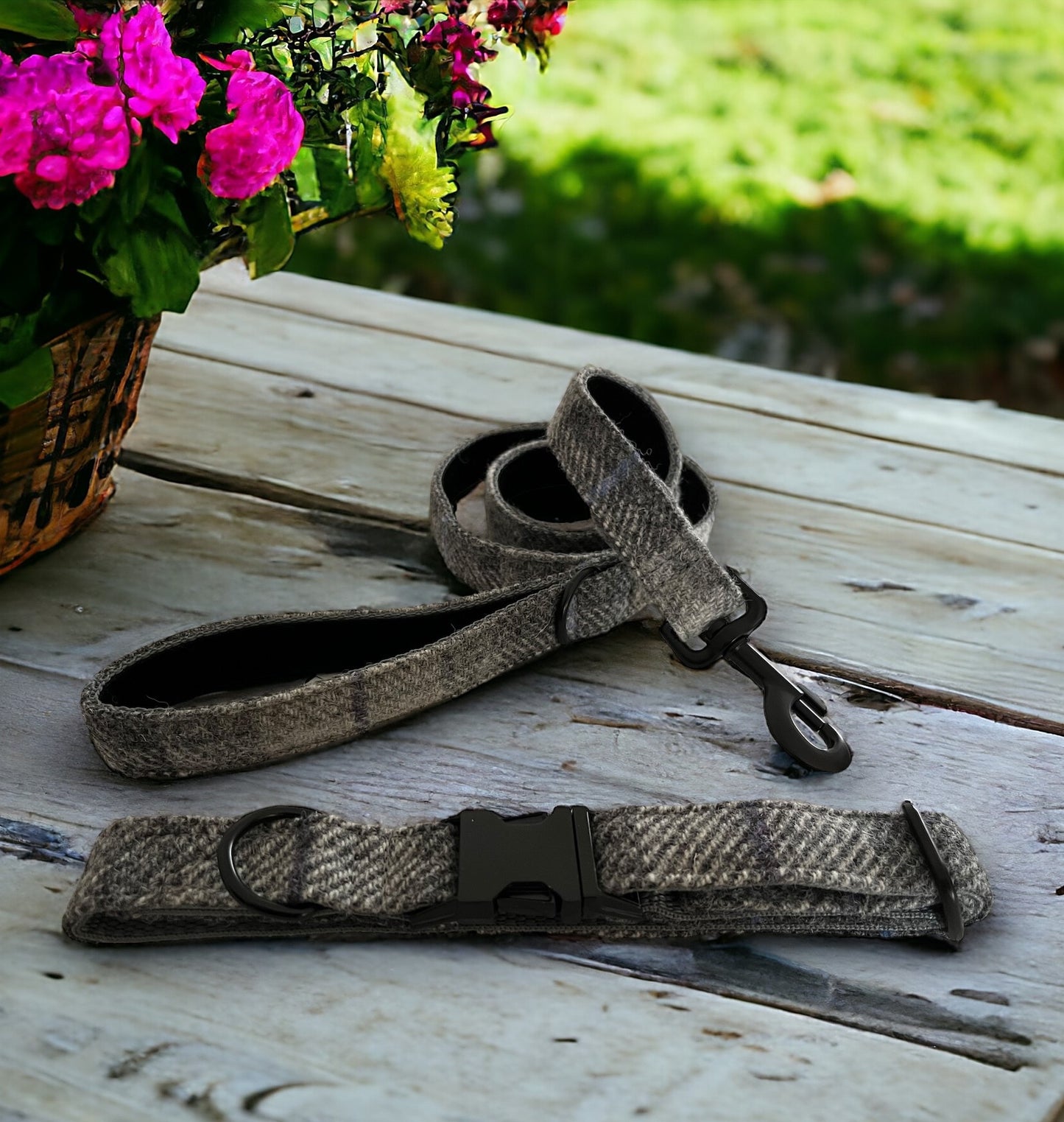 Smoke Grey Check Harris Tweed Dog Lead