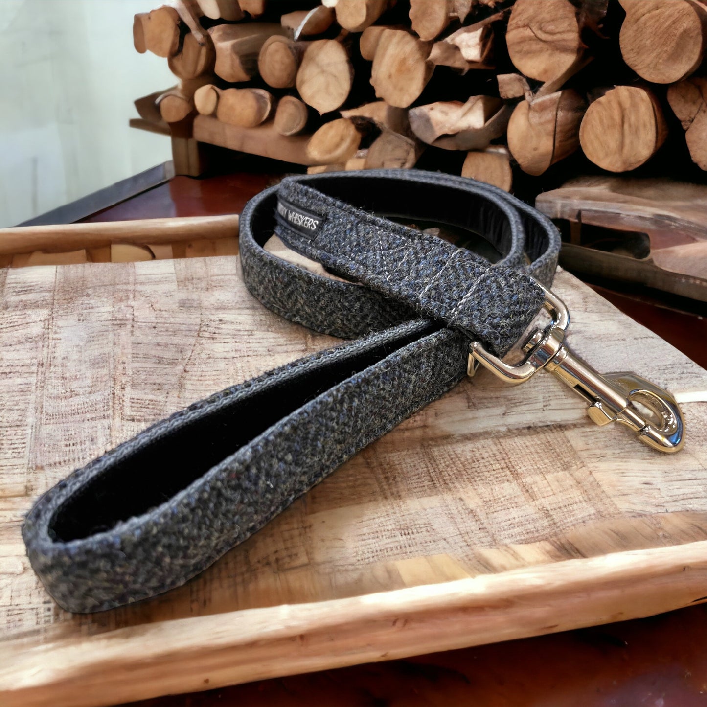 Sherlock Grey Herringbone Harris Tweed Dog Collar & Lead Set (with optional Bow-tie)